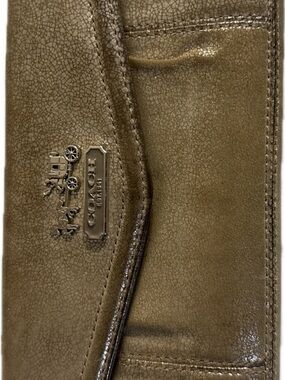 Coach Metallic Olive Gold-Tone Logo Wallet
